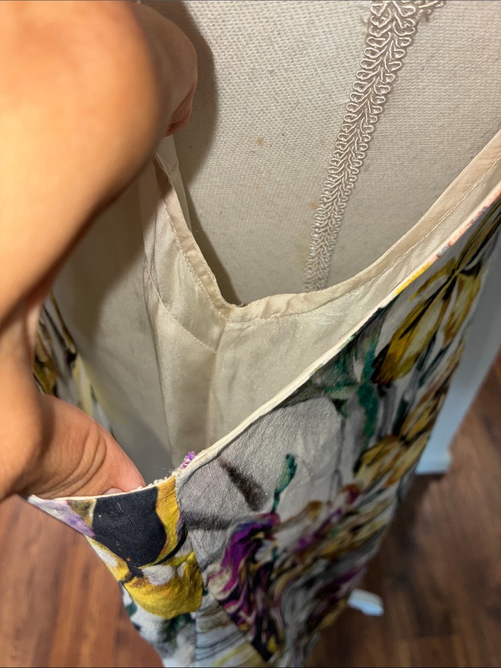 Dreis Van Noten Size 44 Floral Sleeveless Dress Beaded Shoulders Yellow Purple - Picture 7 of 15